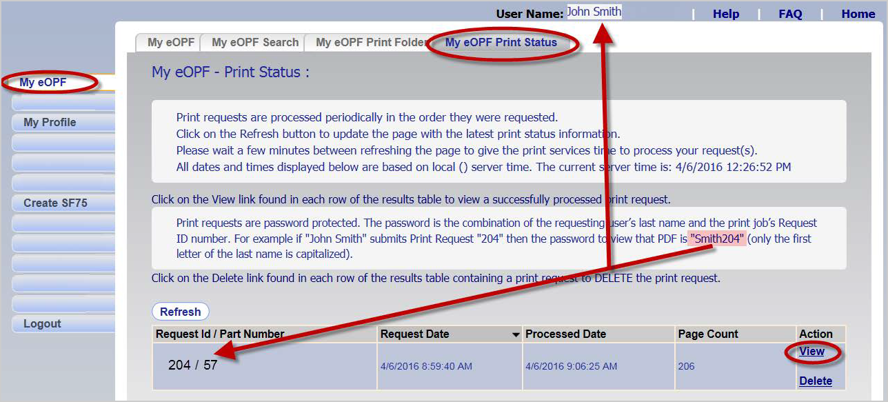 eOPF print status